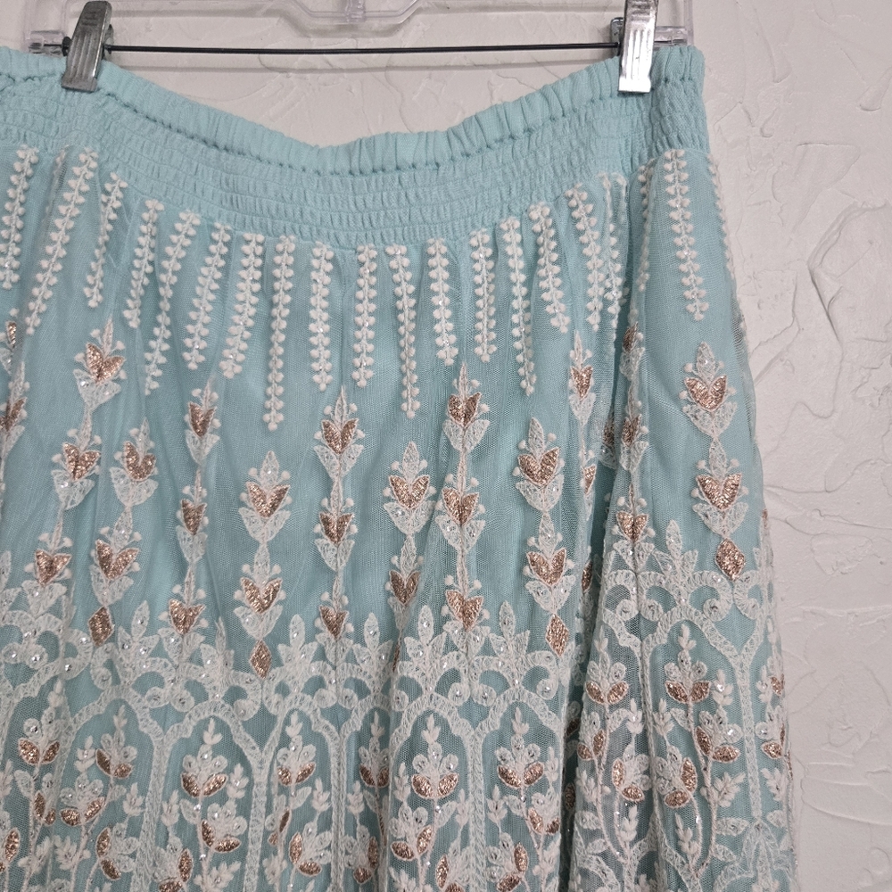 Soft Surroundings Intricate Embroidered Boho Floral Blue Red Analisa Skirt, M - Picture 9 of 14